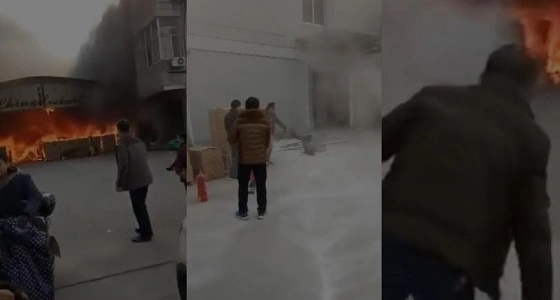 بالفيديو.. عامل حاول انقاذ هاتفه المحمول فتحول لكرة نارية