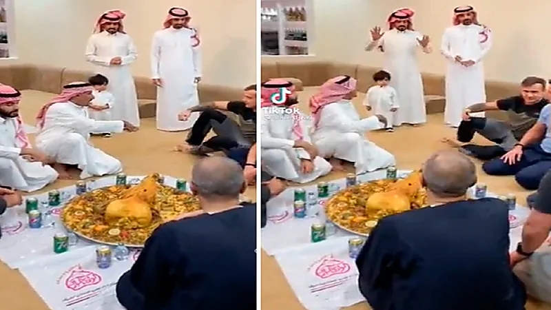 شاهد .. وليمة مواطن في حائل لقيادات عسكرية وضباط بريطانيين