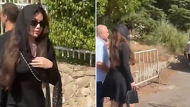 هيفاء وهبي ترتدي الحجاب في عزاء زياد الرحباني.. فيديو