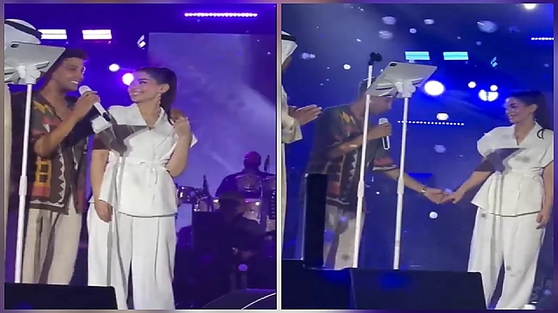 هشام جمال يفاجئ ليلى زاهر بأغنية زفافهما في حفل الجسمي.. فيديو