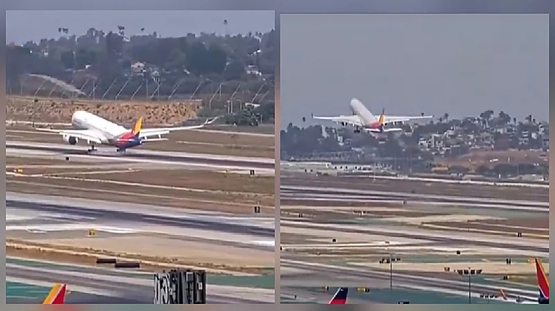 إلغاء هبوط طائرة آسيانا بسبب تأخر ملامسة المدرج.. فيديو