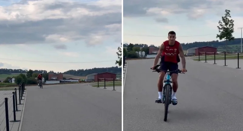 كانسيلو يبرز مهاراته في قيادة الدراجة ويلقي التحية باللغة العربية .. فيديو