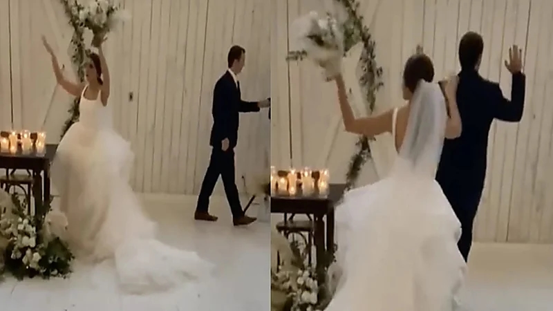 بالصور.. عروسان يتعرضان لكارثة بمجرد دخولهما قاعة الزفاف