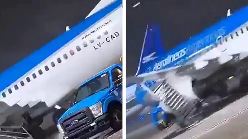 عاصفة قوية تزيح طائرة متوقفة في الأرجنتين .. فيديو