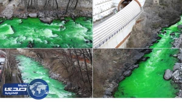 بالصور.. تحول مياه نهر Valira الى اللون الأخضر