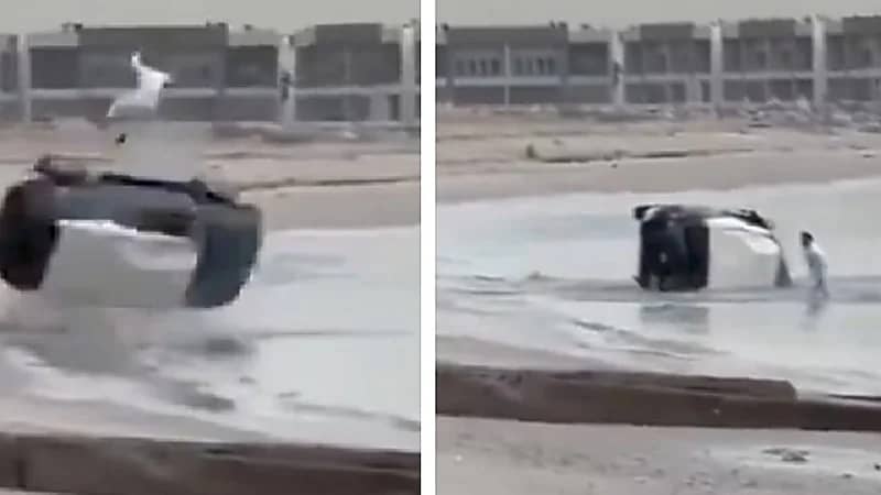 شاب ينجو من الموت بأعجوبة بعد انقلاب سيارته عدة مرات .. فيديو