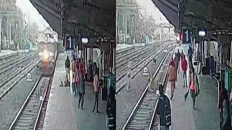 بالفيديو.. إنقاذ حياة امرأتين كاد يدهسهما قطار