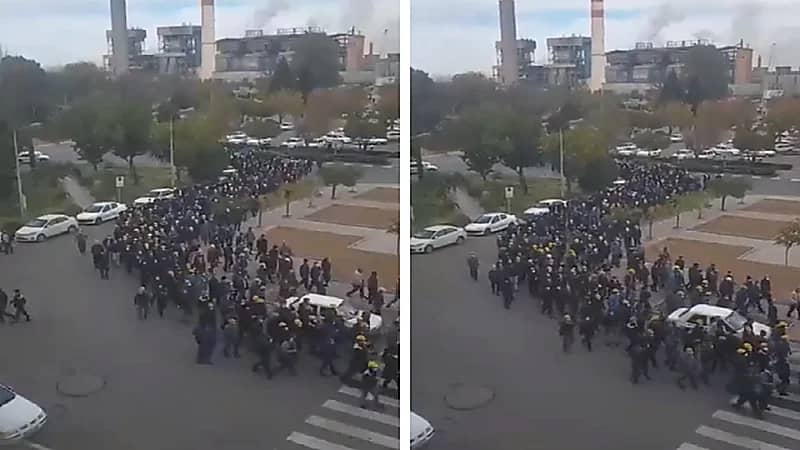 بالفيديو .. مئات العمال يضربون عن العمل في مصافي النفط بإيران