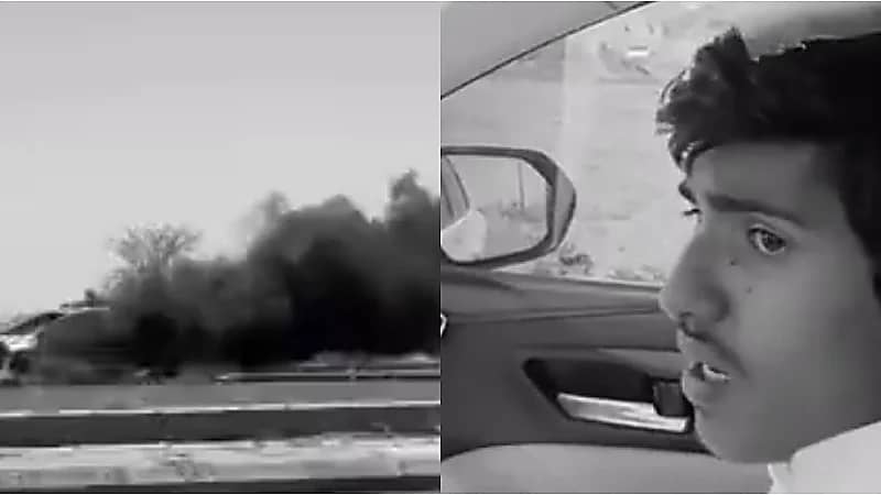 مشهد تدمع له الأعين لردة فعل شاب عند إحتراق سيارته أمامه عينيه