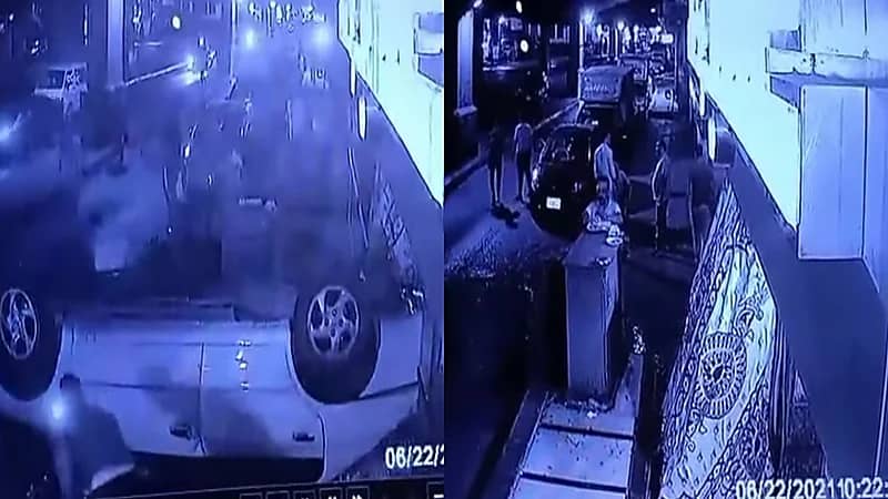 بالفيديو.. سيارة تسقط بشكل مفاجئ من أعلى كوبري