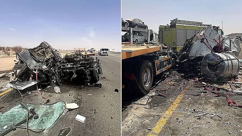 حادث مروع بين شاحنة وقلاب على طريق الرياض – الطائف .. صور