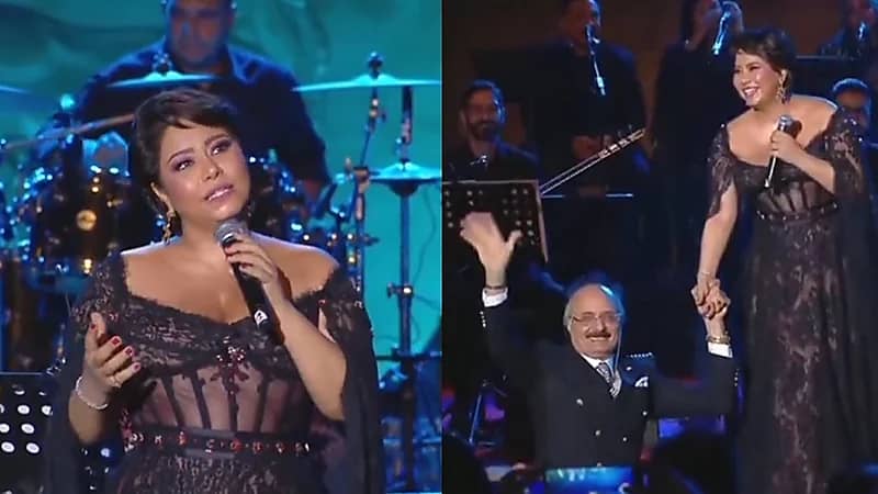 شاهد..شيرين تُقبل يد طبيبها النفسي أمام الجمهور