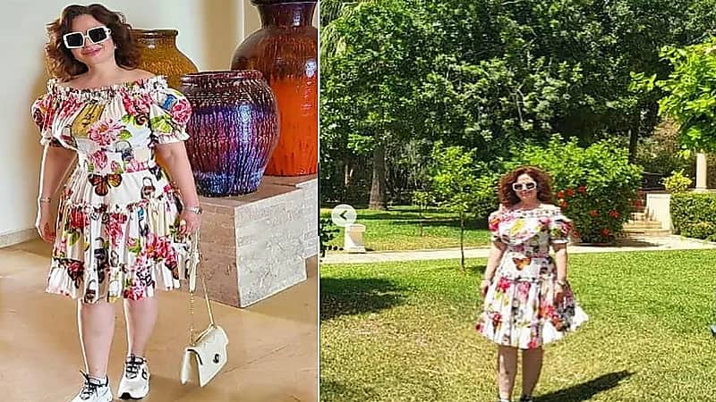 إلهام شاهين تتألق بفستان مزركش بالزهور .. صور