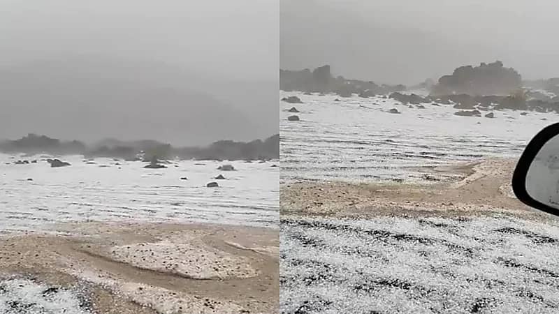 بالفيديو.. سقوط كثيف لحبات البرد في أملج