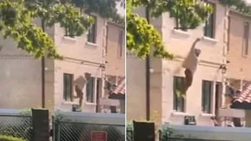 بالفيديو.. امرأة تلقي بنفسها من الطابق الثاني بعد اتهام زوجها لها بالخيانة