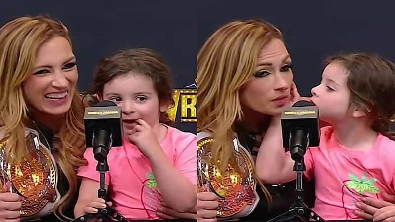 موقف طريف من ابنة المصارعة بيكي لينش أثناء مؤتمر صحفي.. فيديو