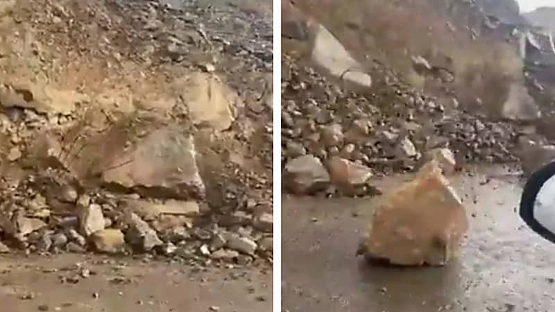 انهيارات صخرية ضخمة تضرب الباحة.. فيديو