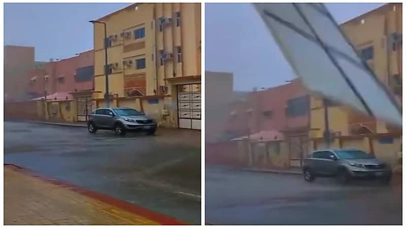 موقف مُفزع لشاب أثناء تصويره الأمطار في مكة .. فيديو