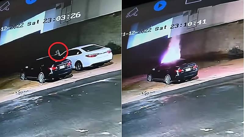 شاهد .. شخص يحرق سيارة عمداً بعد فشله في سرقتها بإحدى مناطق المملكة