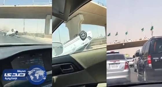 بالفيديو.. سقوط مركبة من أعلى كوبري بالرياض