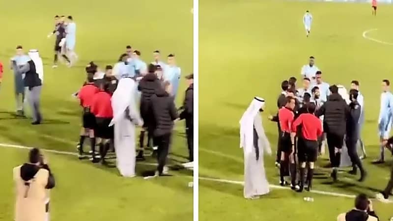 شاهد .. رئيس نادي كويتي يعتدي على حكم المباراة