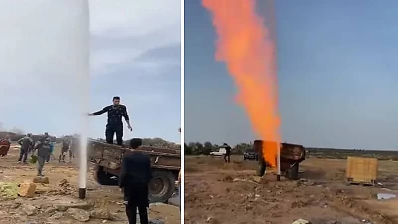 ألسنة النيران تتفجر من بئر مياه في تونس.. فيديو