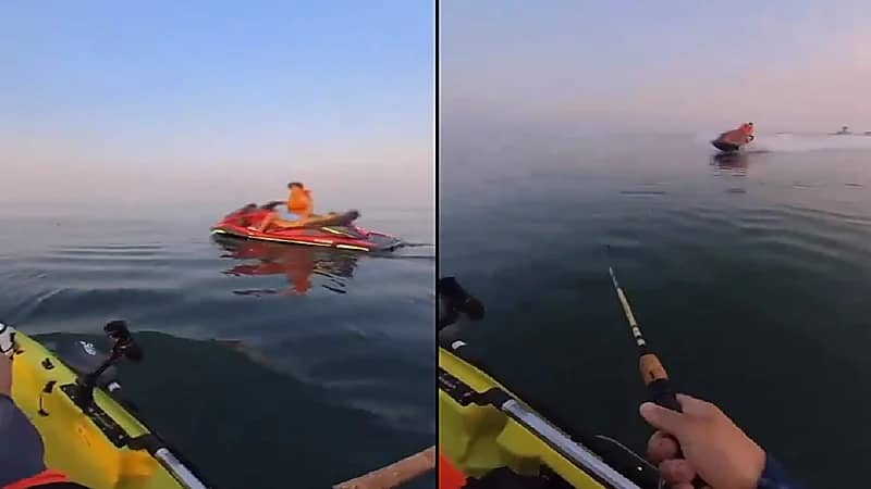 مستهتر في البحر يرعب شخص ويعرض حياته للخطر.. فيديو