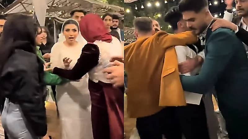 بسبب أغنية  ..  شجار حاد بين زوجين في حفل زفافهما  ..  فيديو