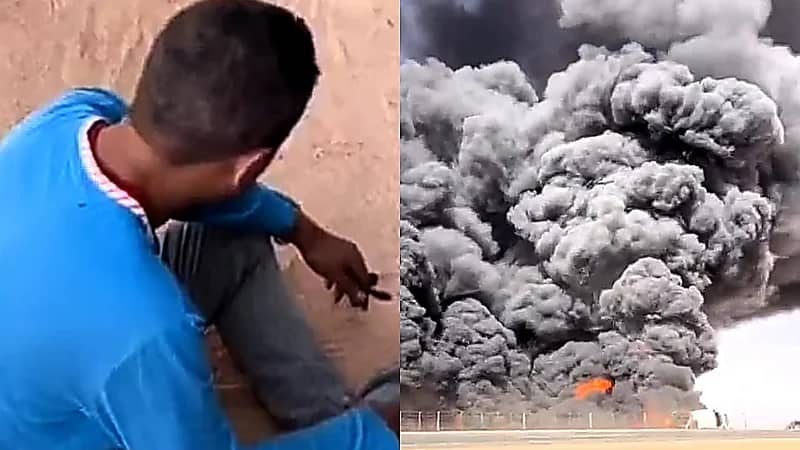 نجاة قائد حافلة من حريق هائل على طريق حائل .. فيديو