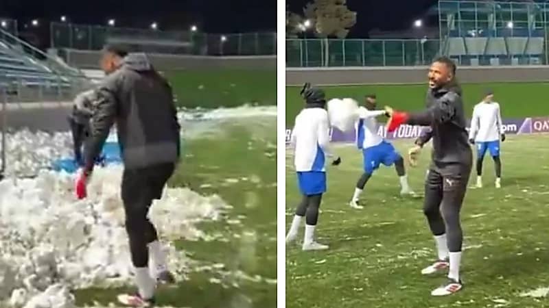 العويس يلهو بالثلج في تدريبات الهلال .. فيديو