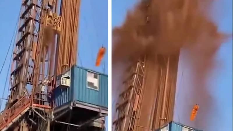 نجاة عمال من موت محقق أثناء حفر بئر نفطية في العراق .. فيديو