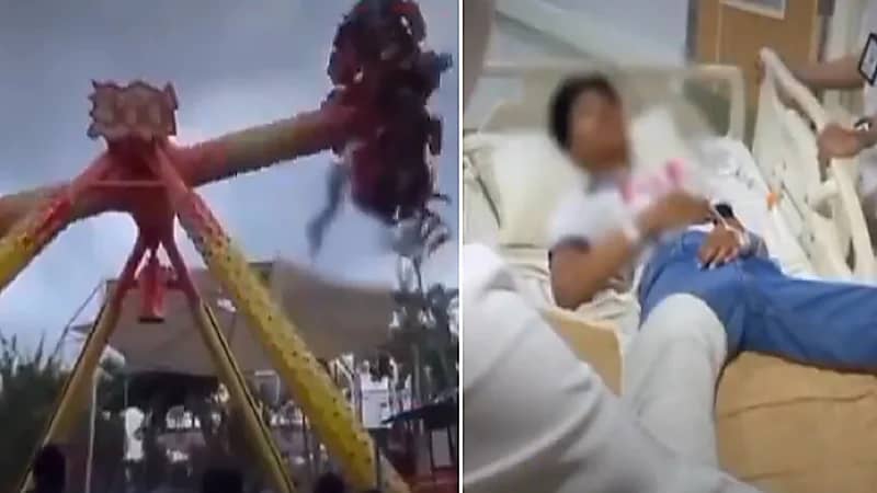 لحظة سقوط طفل من أرجوحة بملاهي .. فيديو