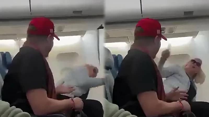 أمريكية تصاب بنوبة غضب على متن طائرة بسبب ارتداء راكب قبعة ترامب.. فيديو