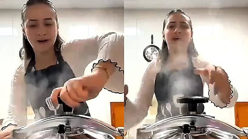 خطأ بسيط كاد يودي بحياة فتاة بسبب تعاملها المتهور مع قدر الضغط .. فيديو