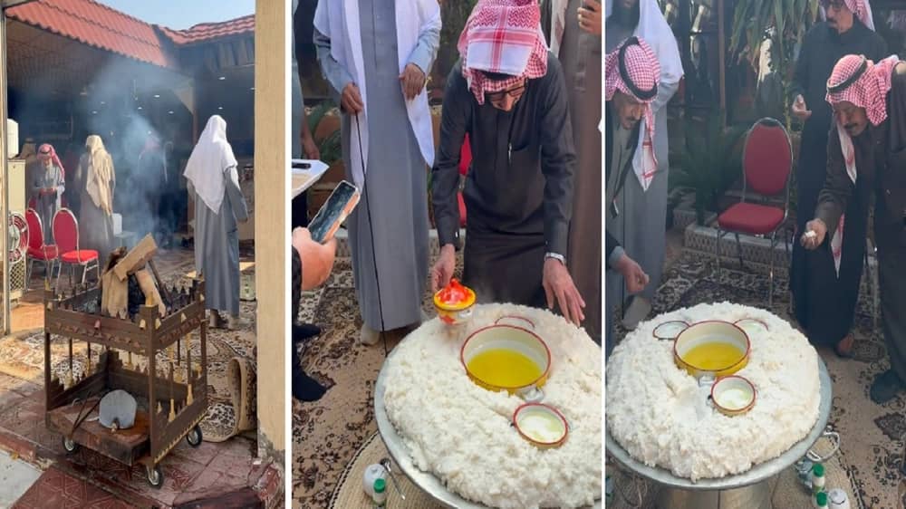 مواطن ينظم وليمة شعبية في حائل صبيحة أول أيام المطر.. فيديو