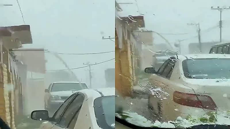 بالفيديو.. لحظة تساقط حبات البرد بقوة في رنية