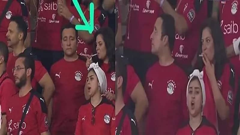 نائبة مصرية تثير الجدل بتدخينها في مباراة الكاميرون