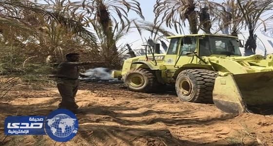 ⁠⁠⁠⁠⁠بالصور.. الدفاع المدني يسيطر على حريق بمزارع نخيل بالدواسر