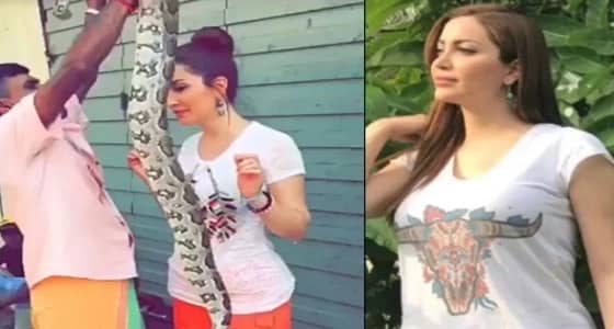  بالفيديو.. نسرين طافش تحمل ثعبانا ضخما حول كتفيها