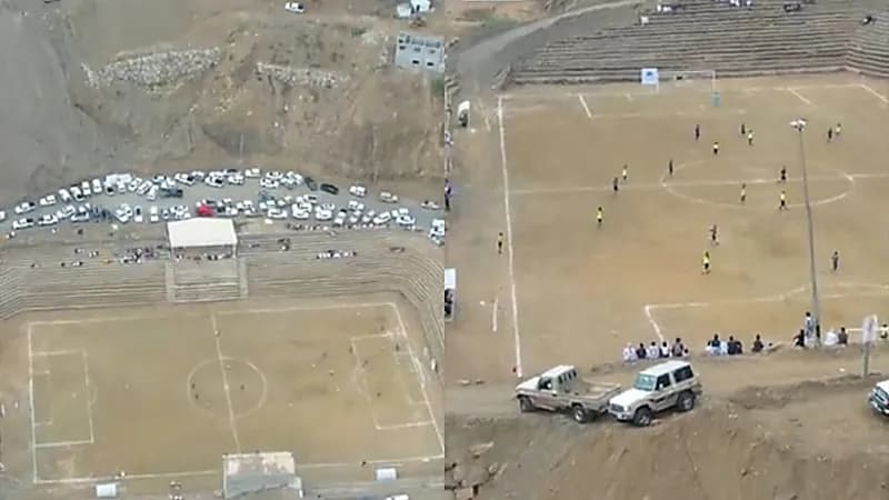 ملعب كرة قدم منحوت وسط الجبال في جازان.. فيديو