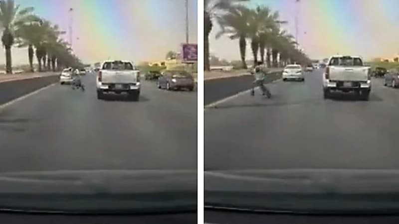 فتاة كادت تدهس عاملين بسبب تهورهما .. فيديو