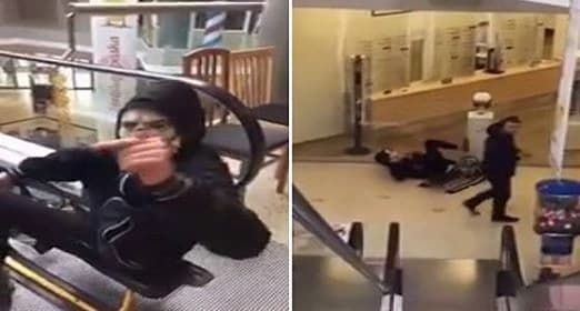 بالفيديو.. سقوط مروع لشاب يستعرض مهاراته في التزلق على سلم كهربائي