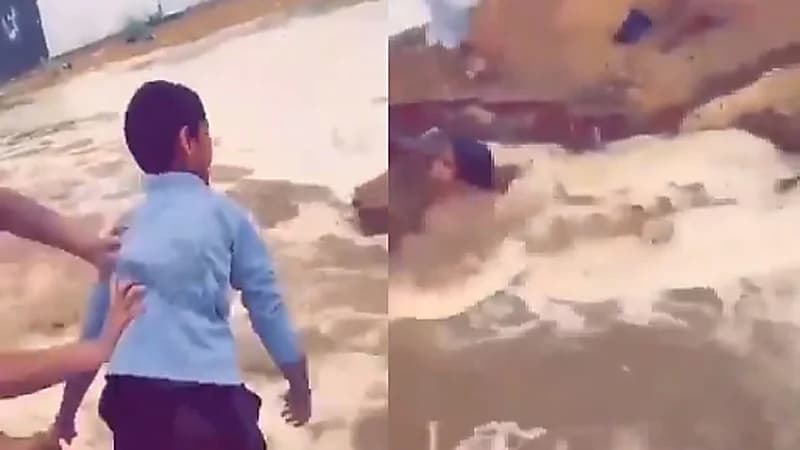 بالفيديو.. شخص يدفع طفل في مجرى السيل و"العنف الأسري" يتفاعل