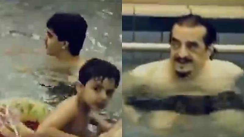 مقطع نادر.. الملك فهد يمارس السباحة مع نجله الأمير عبد العزيز