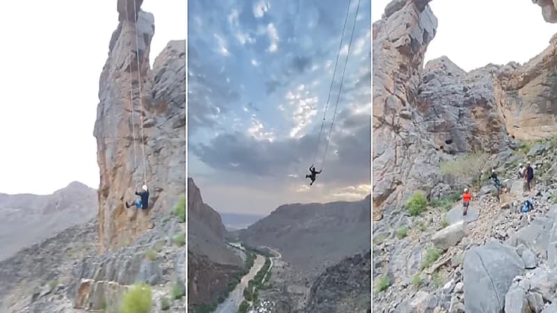 بالفيديو.. شبان يؤدون حركات بهلوانية فوق أحد المرتفعات