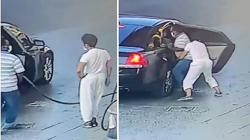 بالفيديو .. لحظة خطف عامل بمحطة بنزين داخل مركبة
