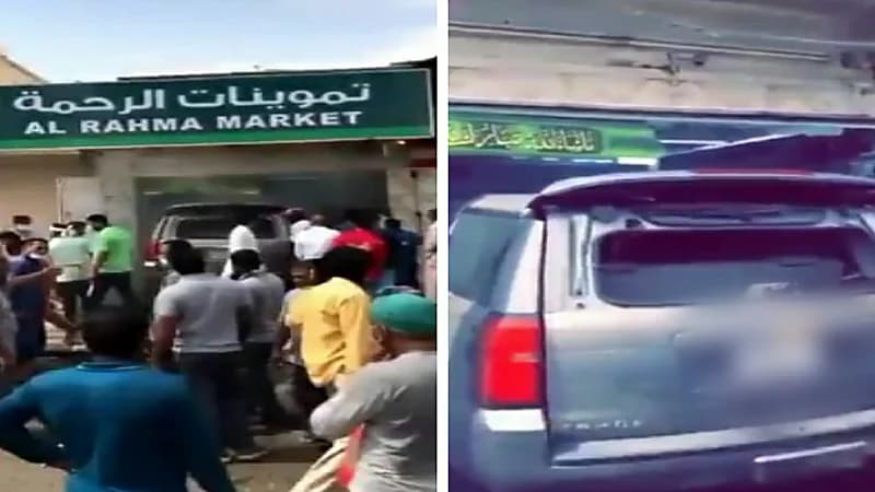 مركبة تقتحم محل تموينات بجدة وتهشم الواجهة الزجاجية " فيديو "