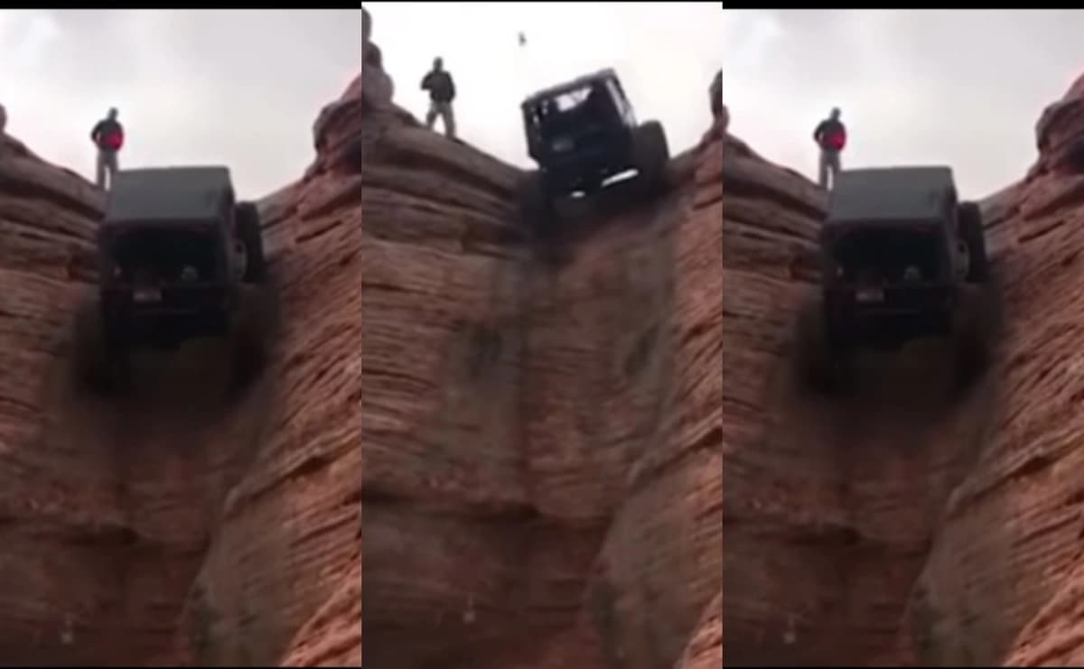 بالفيديو.. رغم الجاذبية.. مركبة جيب تصعد قمة جرف جبلى
