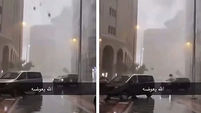 رياح قوية تسبب في سقوط أحجار على السيارات بالمدينة .. فيديو