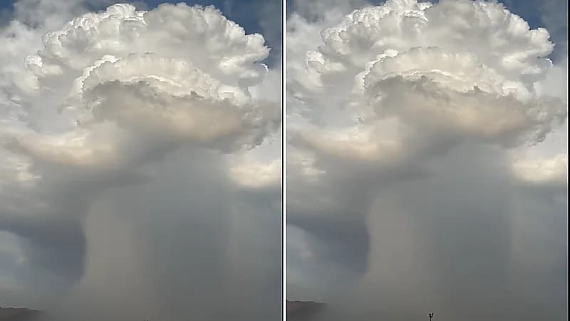 شاهد .. سحابة رعدية عملاقة انهمرت أمطارها على جبل أحد